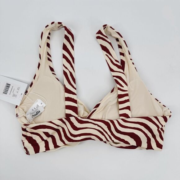 Andie The Portofino Top Zebra Bias Stripe Truffle Bikini Twist Top New Small - Picture 2 of 7